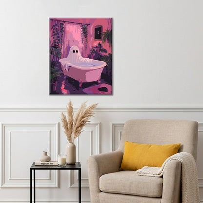 Fantasma en una bañera rosa – Pintura por números