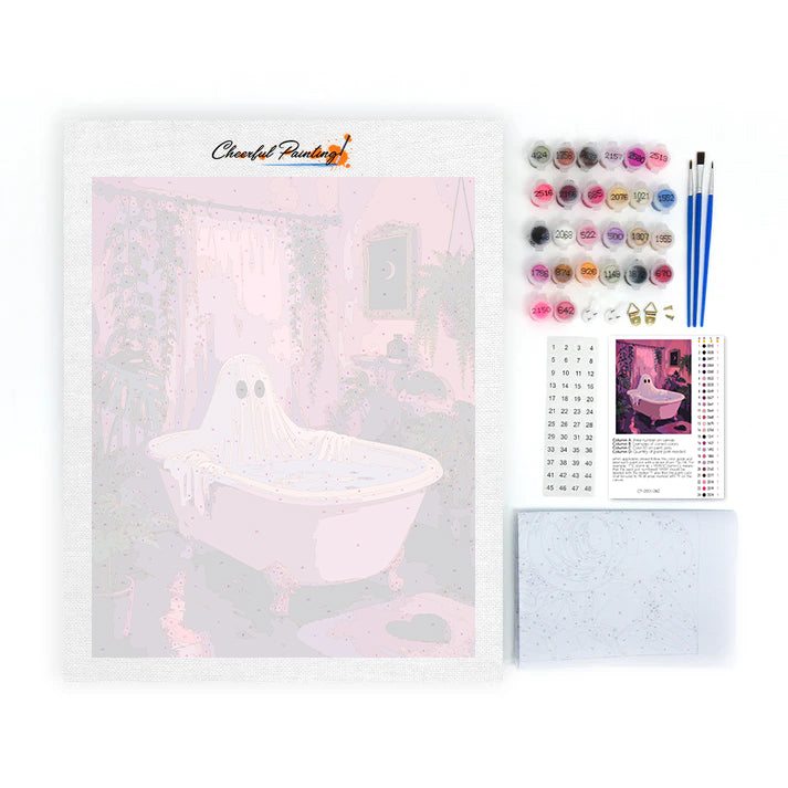 Fantasma en una bañera rosa – Pintura por números