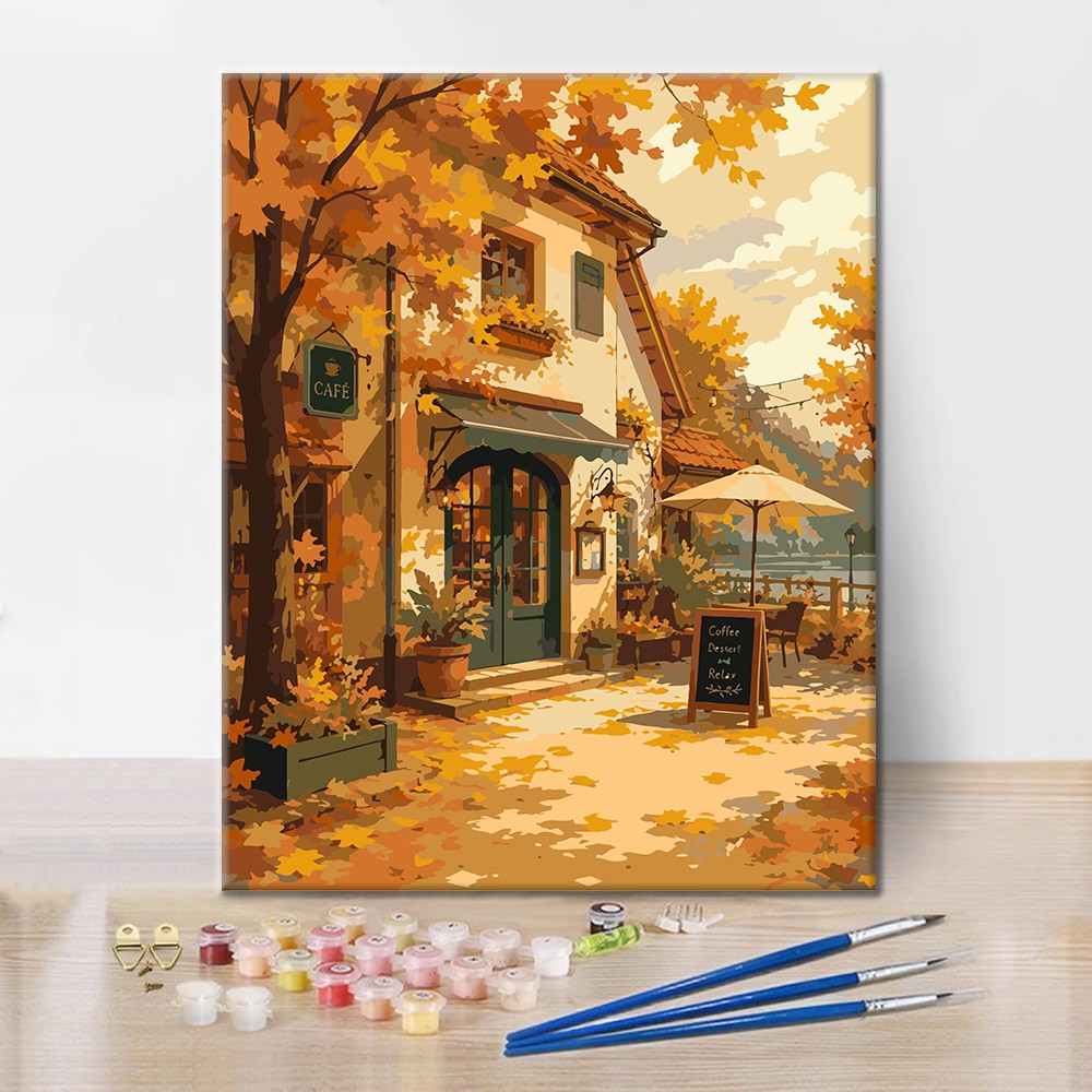 Autumn Village Café – Pintura por números