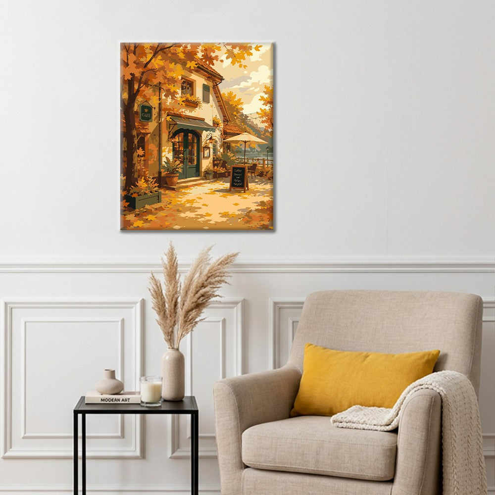 Autumn Village Café – Pintura por números