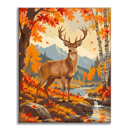 Stag al lado de un arroyo de otoño – Pintura por números