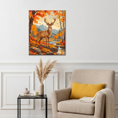 Stag al lado de un arroyo de otoño – Pintura por números
