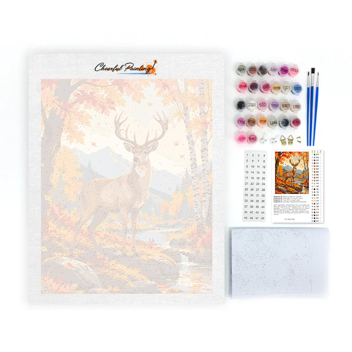 Stag al lado de un arroyo de otoño – Pintura por números