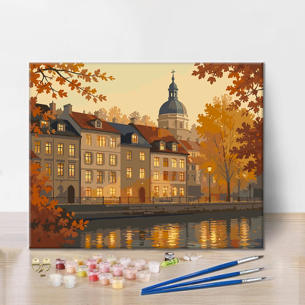 Paseo marítimo histórico en otoño – Pintura por números