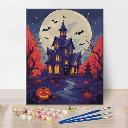 Casa embrujada bajo la luna llena – Pintura por números