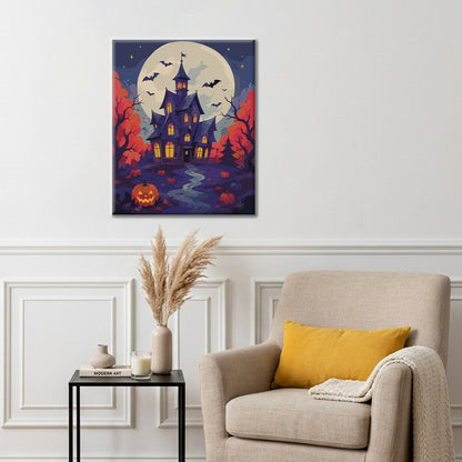 Casa embrujada bajo la luna llena – Pintura por números