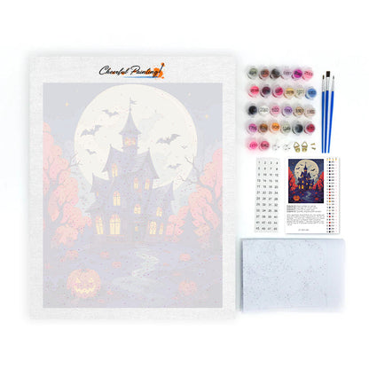 Casa embrujada bajo la luna llena – Pintura por números