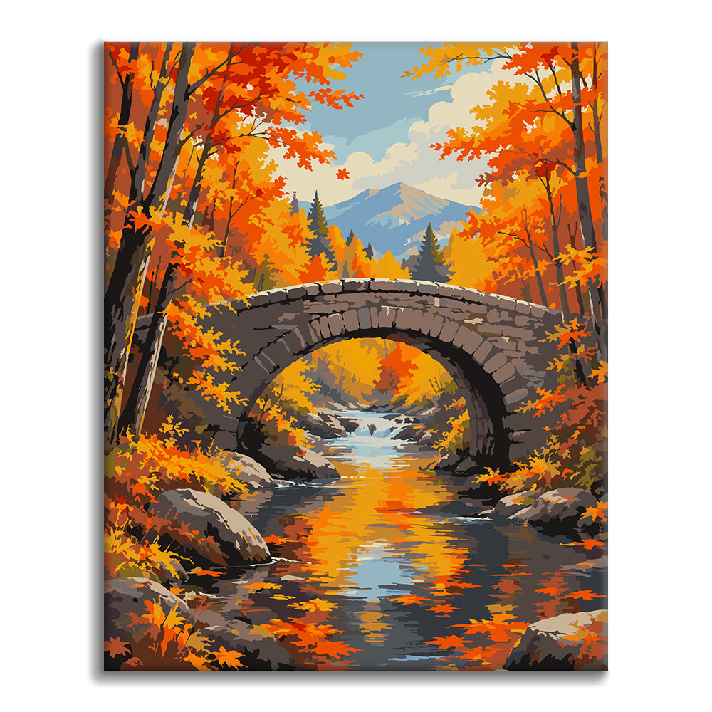 Puente de piedra sobre un arroyo de otoño – Pintura por números
