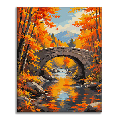 Puente de piedra sobre un arroyo de otoño – Pintura por números