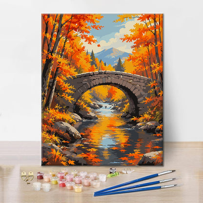 Puente de piedra sobre un arroyo de otoño – Pintura por números