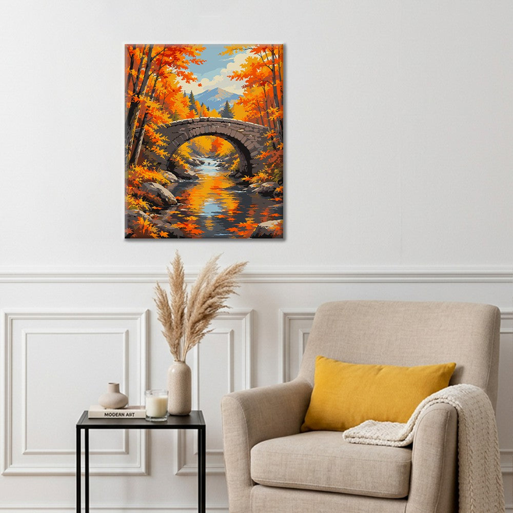 Puente de piedra sobre un arroyo de otoño – Pintura por números