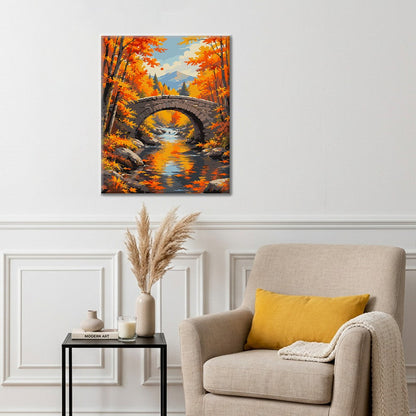 Puente de piedra sobre un arroyo de otoño – Pintura por números