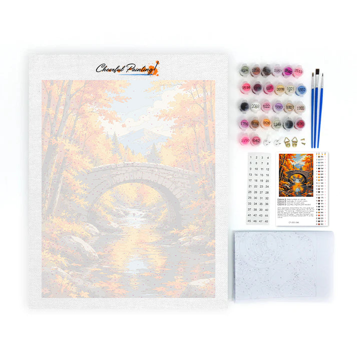 Puente de piedra sobre un arroyo de otoño – Pintura por números