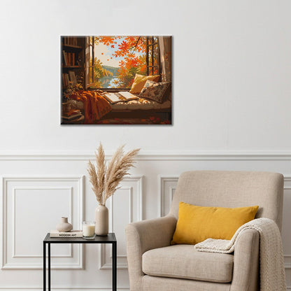 Rincón de lectura de ventanas de otoño – Pintura por números