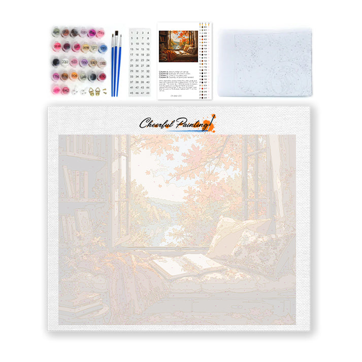 Rincón de lectura de ventanas de otoño – Pintura por números