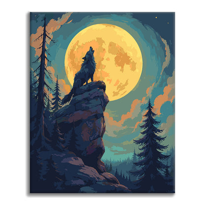 Lobo aullando a la luna llena – Pintura por números