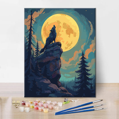 Lobo aullando a la luna llena – Pintura por números