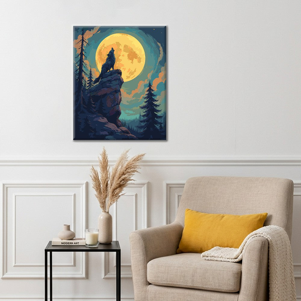 Lobo aullando a la luna llena – Pintura por números