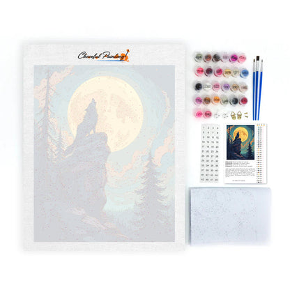 Lobo aullando a la luna llena – Pintura por números