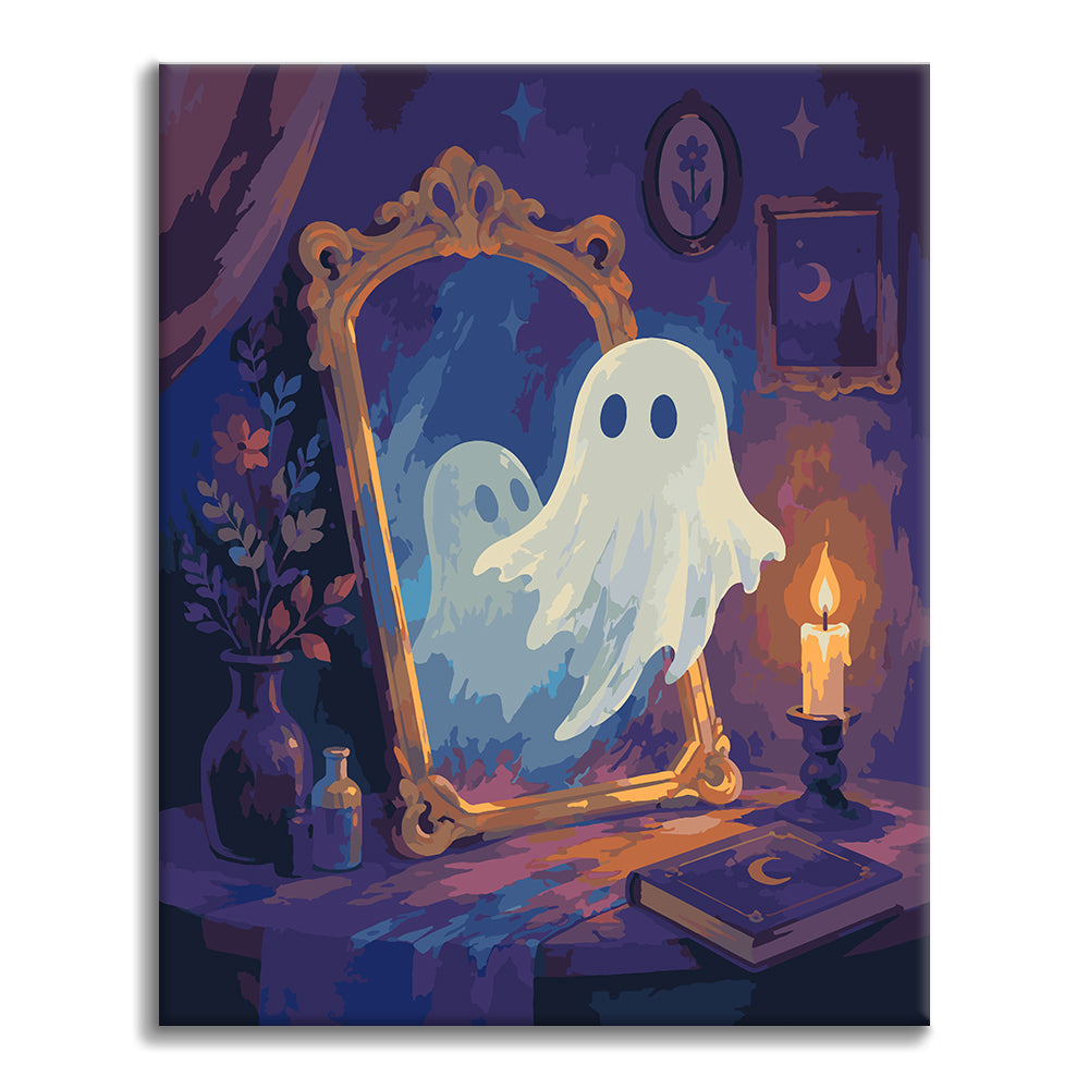 Fantasma junto a un espejo mágico – Pintura por números
