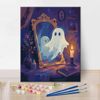 Fantasma junto a un espejo mágico – Pintura por números