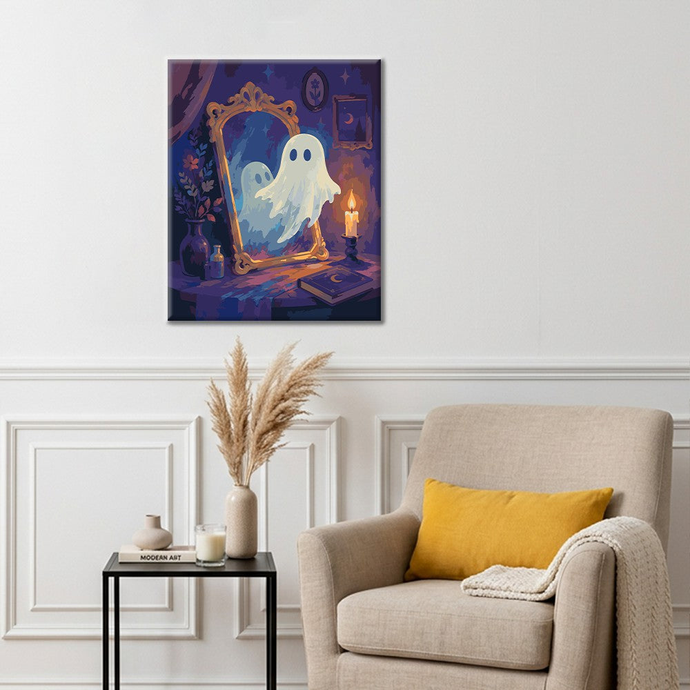 Fantasma junto a un espejo mágico – Pintura por números