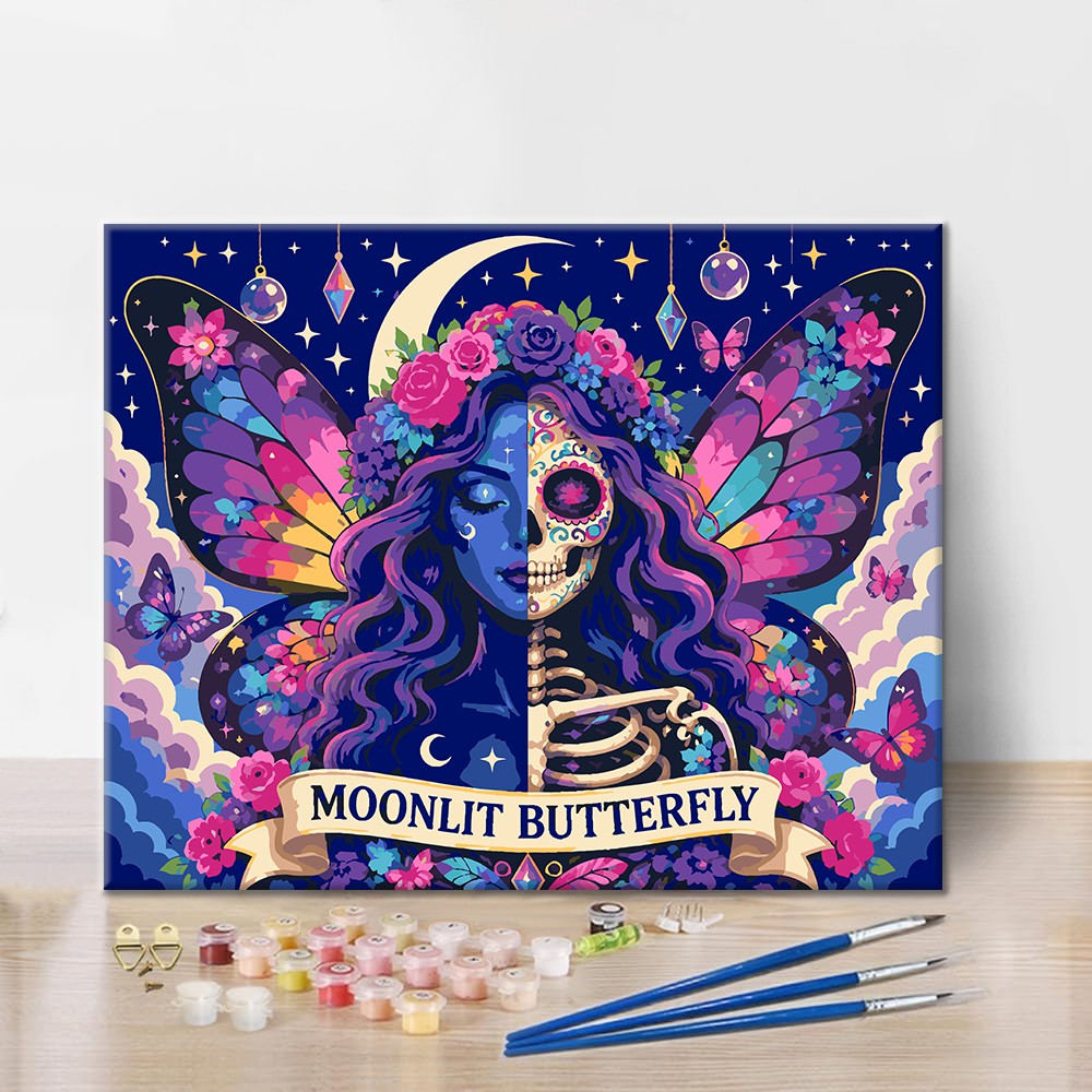 Esqueleto de mariposa iluminada por la luna – Pintura por números