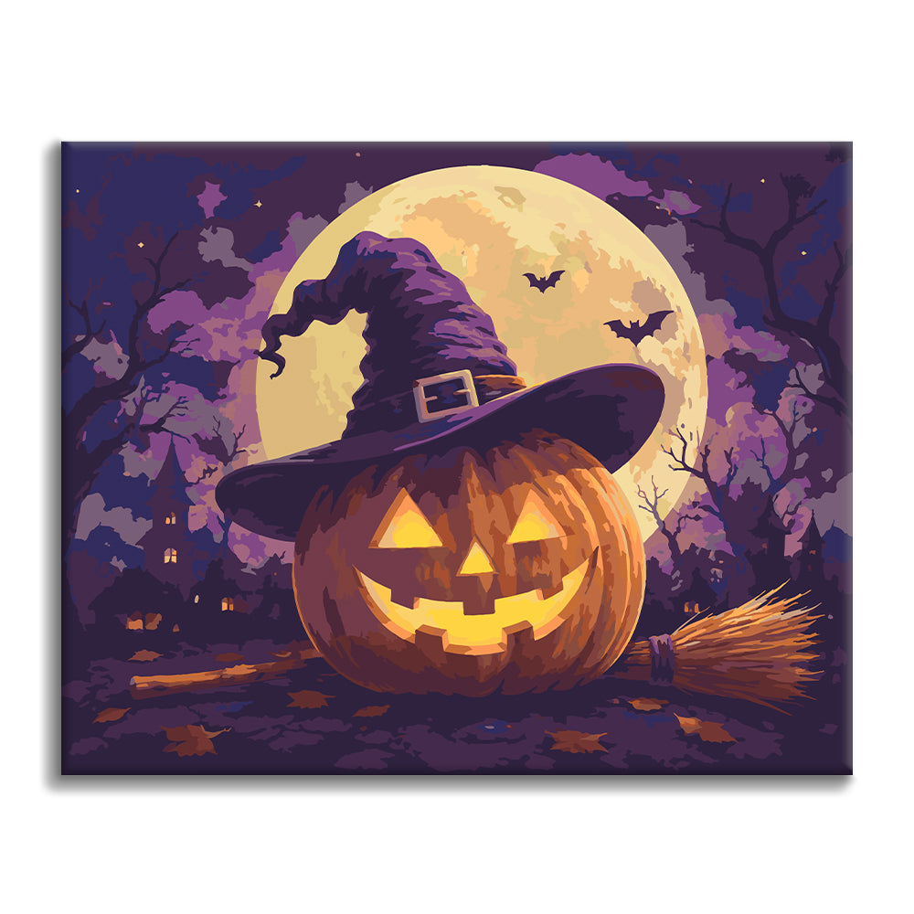 Jack-o-Lantern con sombrero de bruja – Pintura por números