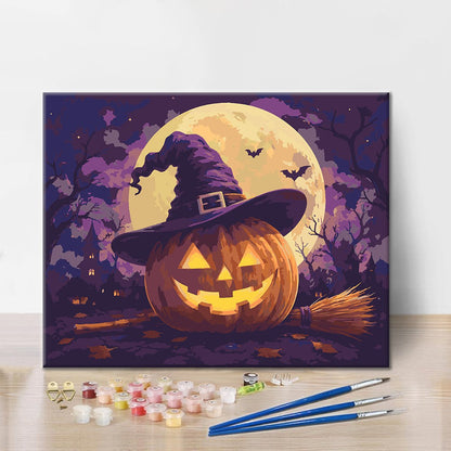 Jack-o-Lantern con sombrero de bruja – Pintura por números