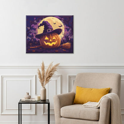 Jack-o-Lantern con sombrero de bruja – Pintura por números