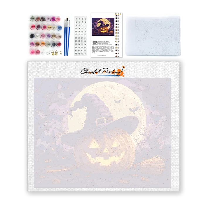 Jack-o-Lantern con sombrero de bruja – Pintura por números