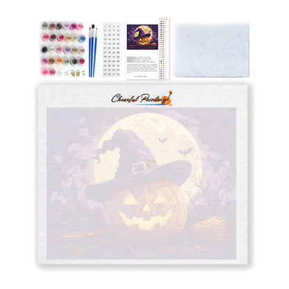 Jack-o-Lantern con sombrero de bruja – Pintura por números