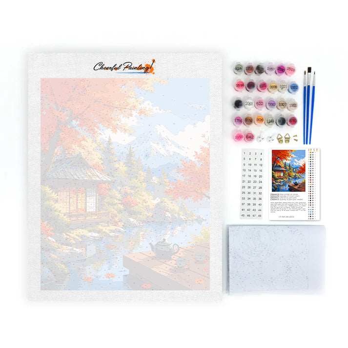 Pabellón japonés junto al monte Fuji – Pintura por números