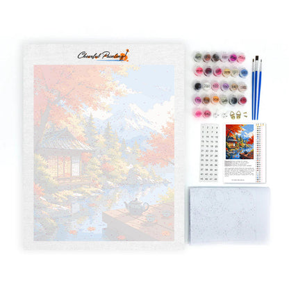 Pabellón japonés junto al monte Fuji – Pintura por números
