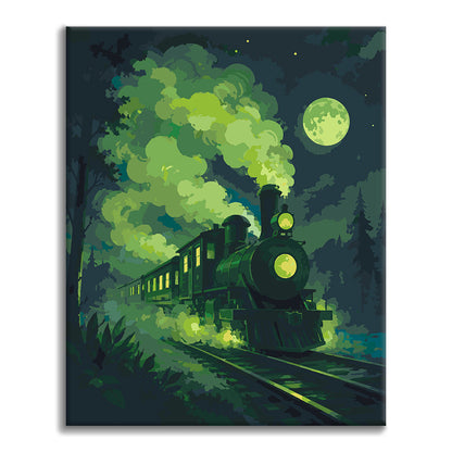 Tren de vapor verde fantasmal – Pintura por números