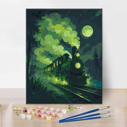 Tren de vapor verde fantasmal – Pintura por números