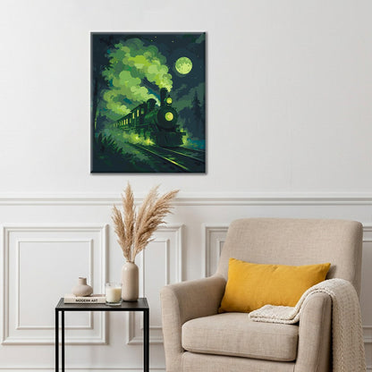 Tren de vapor verde fantasmal – Pintura por números