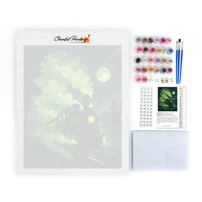 Tren de vapor verde fantasmal – Pintura por números