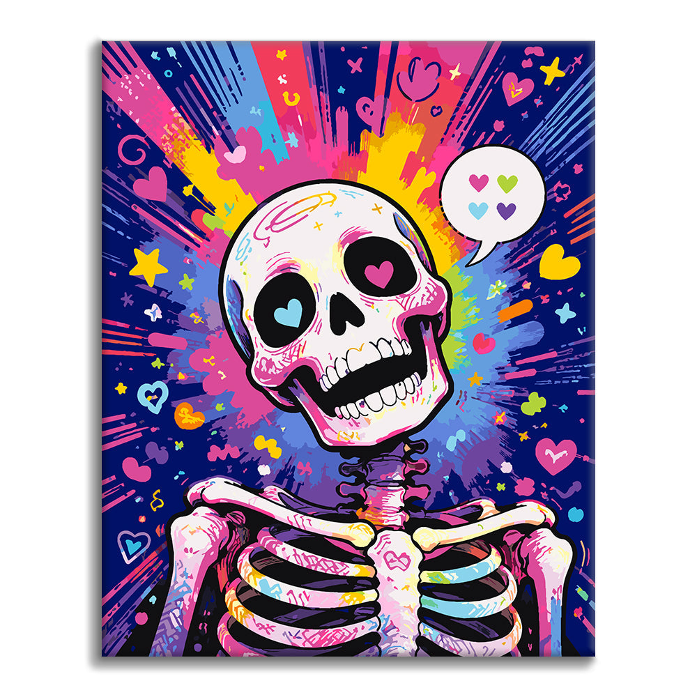 Esqueleto de arte pop con corazones – Pintura por números