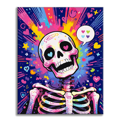 Esqueleto de arte pop con corazones – Pintura por números