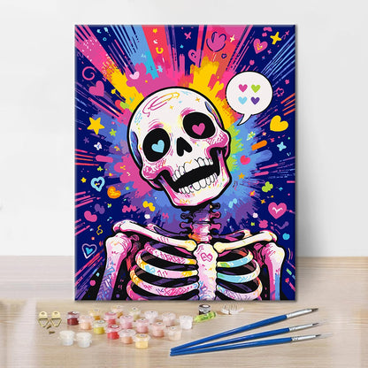 Esqueleto de arte pop con corazones – Pintura por números