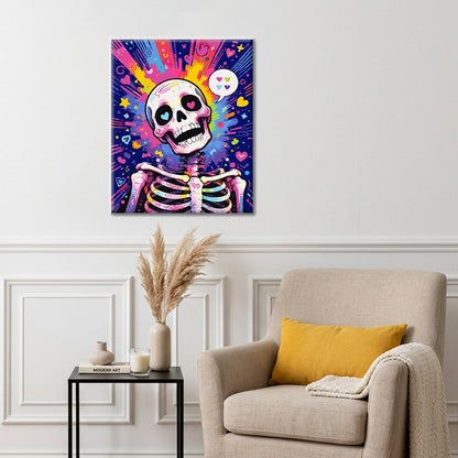 Esqueleto de arte pop con corazones – Pintura por números