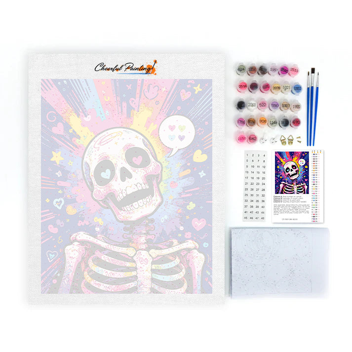 Esqueleto de arte pop con corazones – Pintura por números