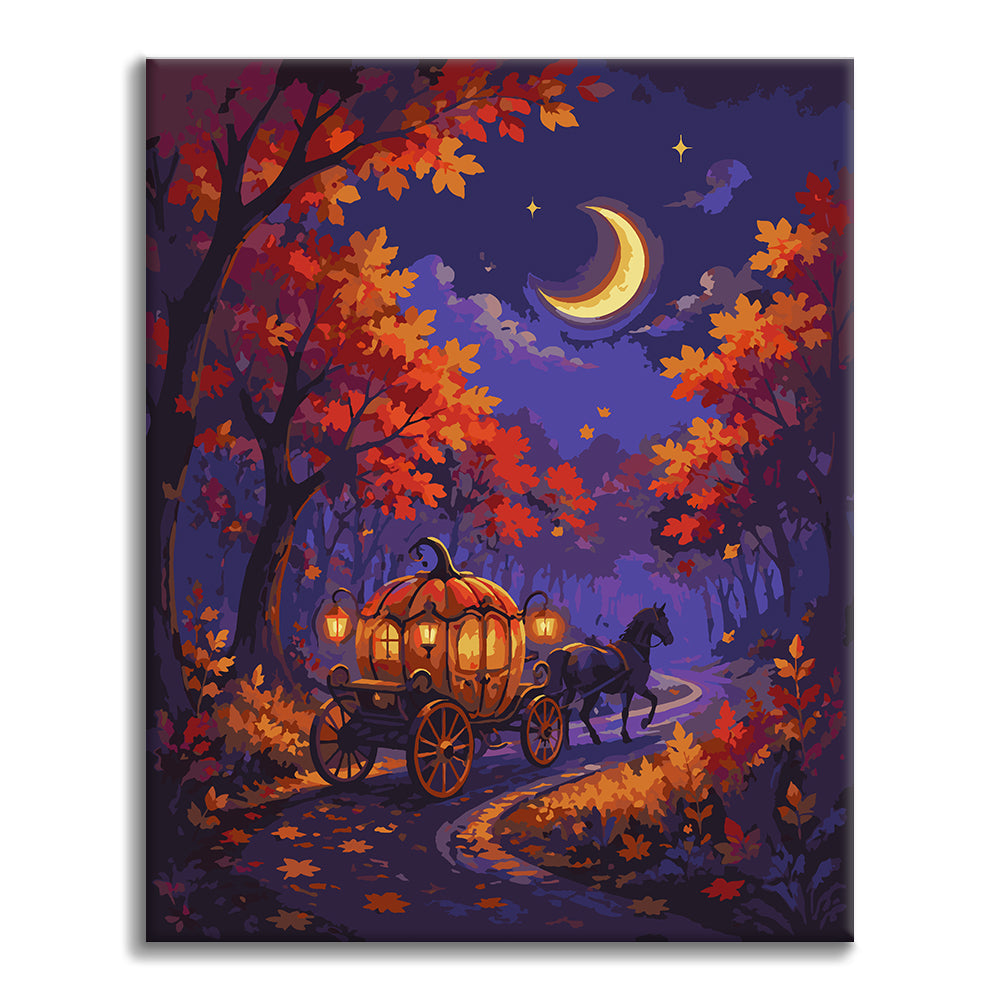 Carro de calabaza bajo la luna creciente – Pintura por números