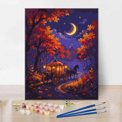 Carro de calabaza bajo la luna creciente – Pintura por números