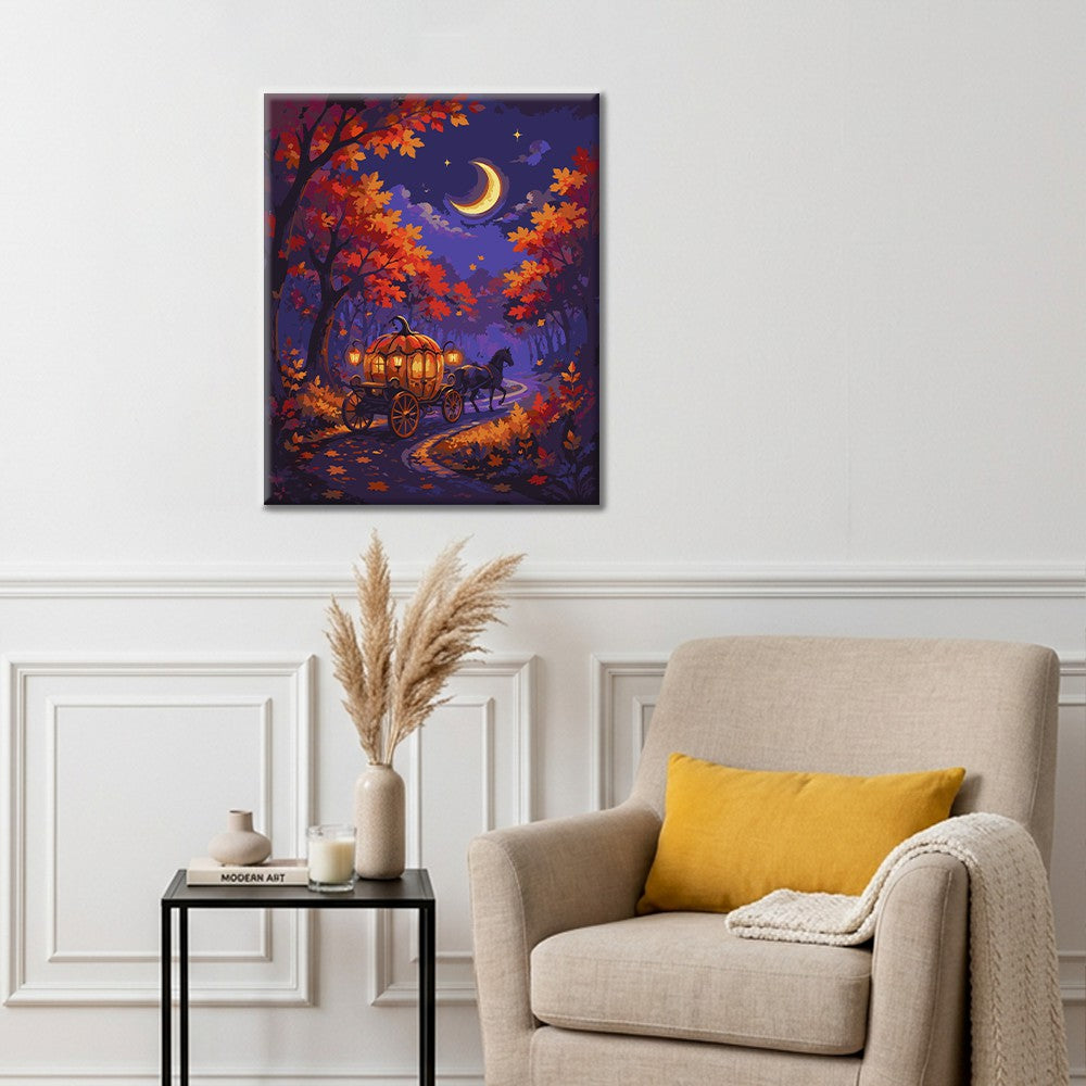 Carro de calabaza bajo la luna creciente – Pintura por números