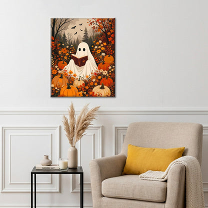 Lectura fantasma entre calabazas – Pintura por números