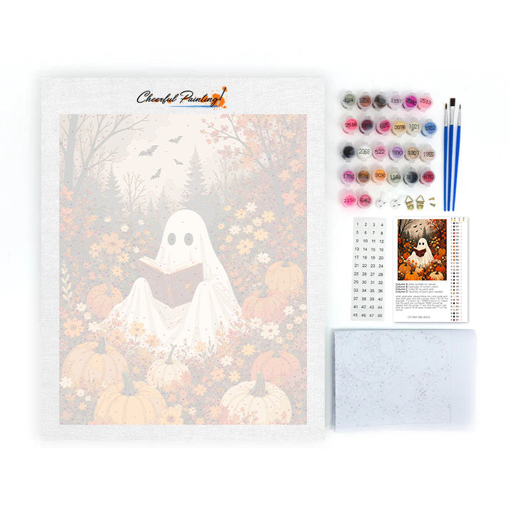 Lectura fantasma entre calabazas – Pintura por números