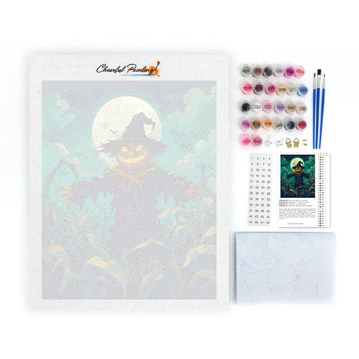 Espantapájaros bajo la luna verde – Pintura por números