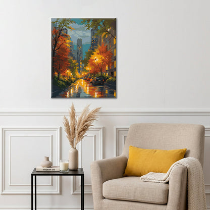 Rainy City Street en otoño – Pintura por números